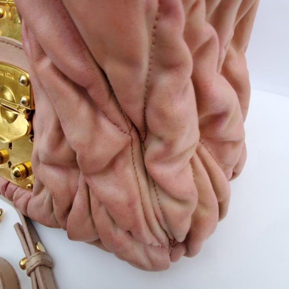 Vintage Miu Miu Prada Metelasse arcadie Leather hobo tote crossbody pink beige - Picture 10 of 14